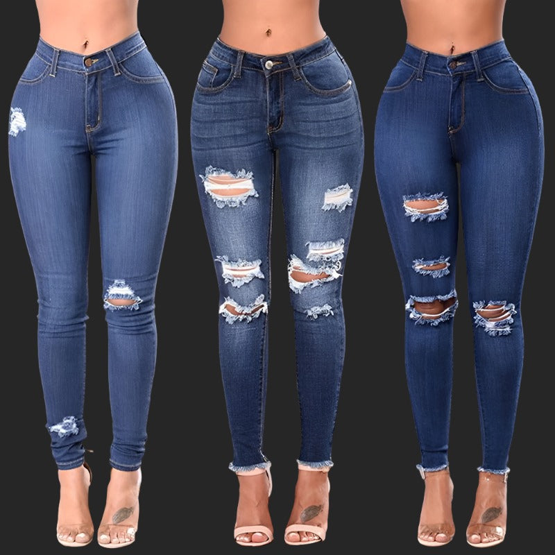 High Waist Skinny Stretch Ripped Denim