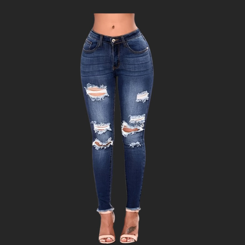 High Waist Skinny Stretch Ripped Denim