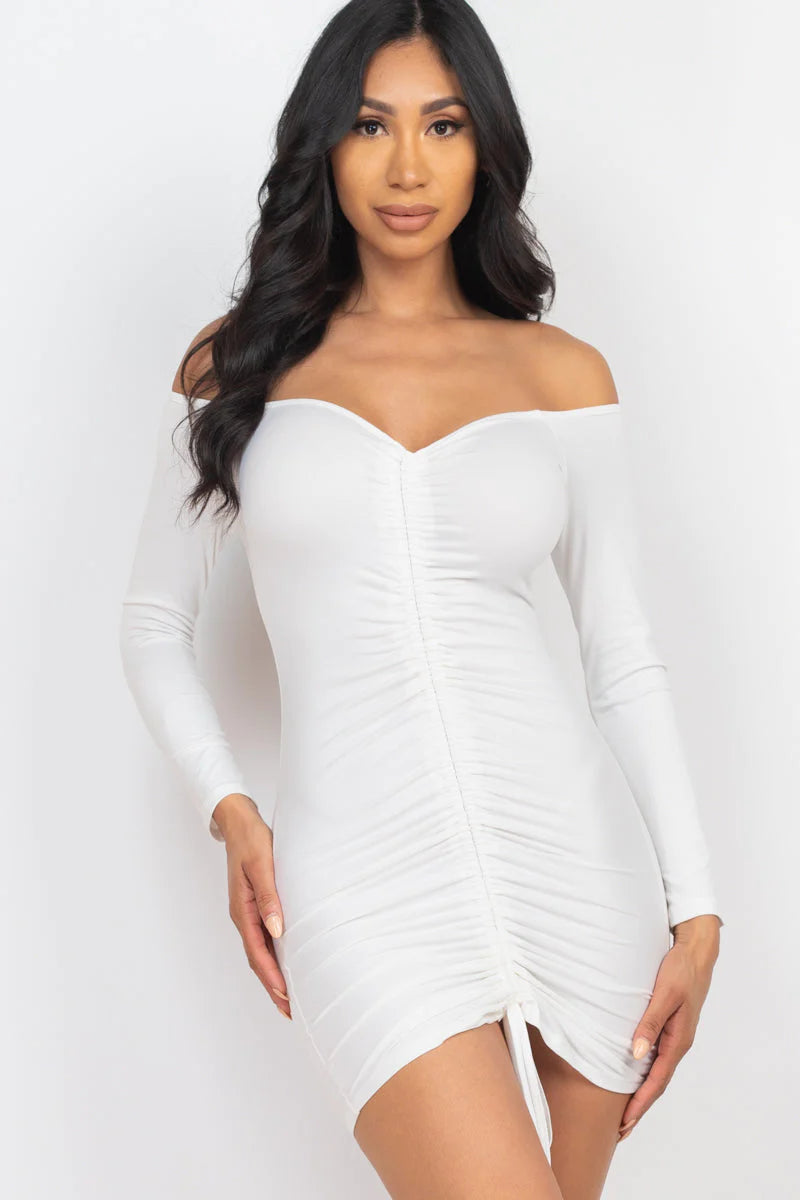 Off Shoulder Drawstring Dress