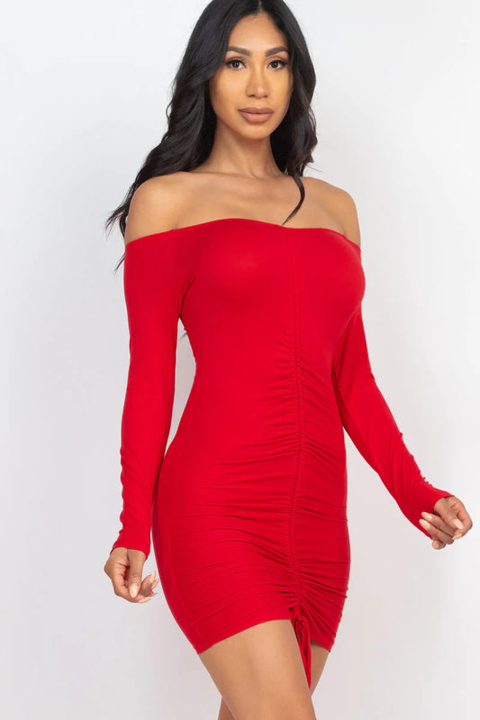 Off Shoulder Drawstring Dress