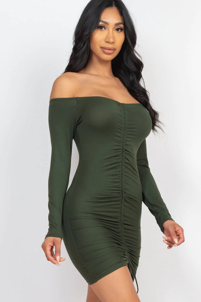 Off Shoulder Drawstring Dress