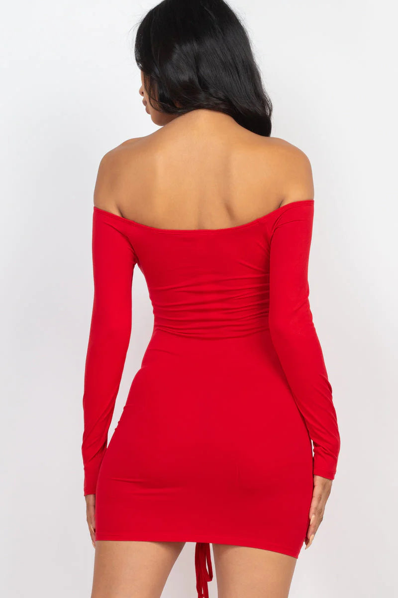 Off Shoulder Drawstring Dress