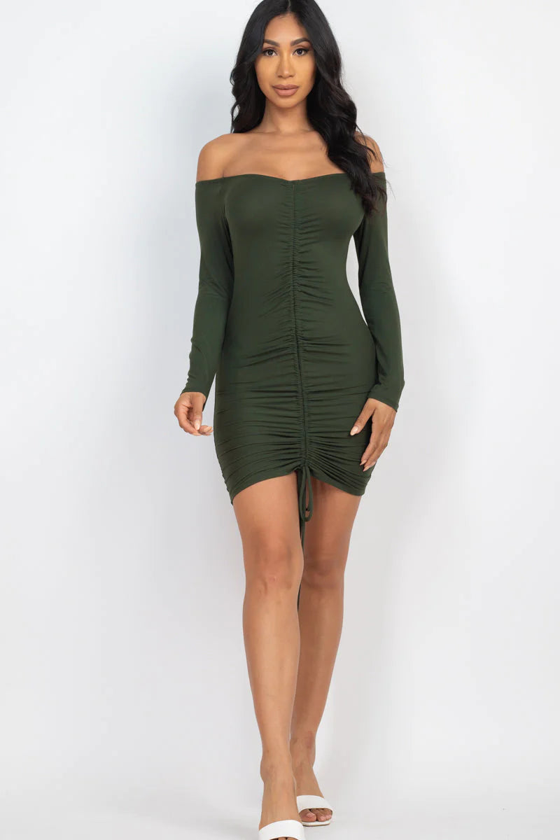 Off Shoulder Drawstring Dress