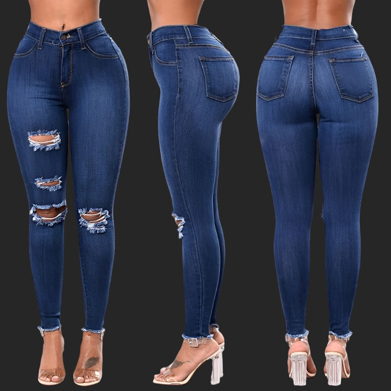 High Waist Skinny Stretch Ripped Denim