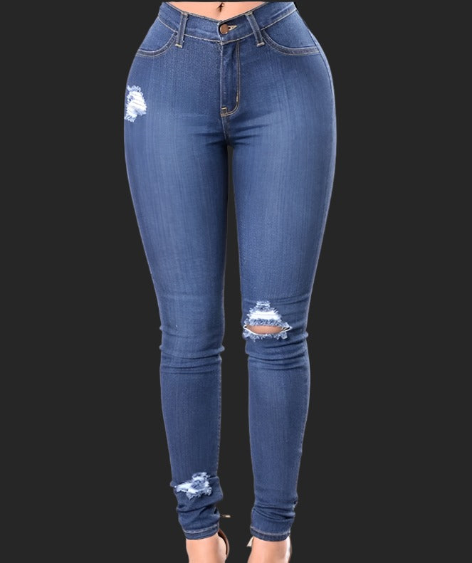 High Waist Skinny Stretch Ripped Denim