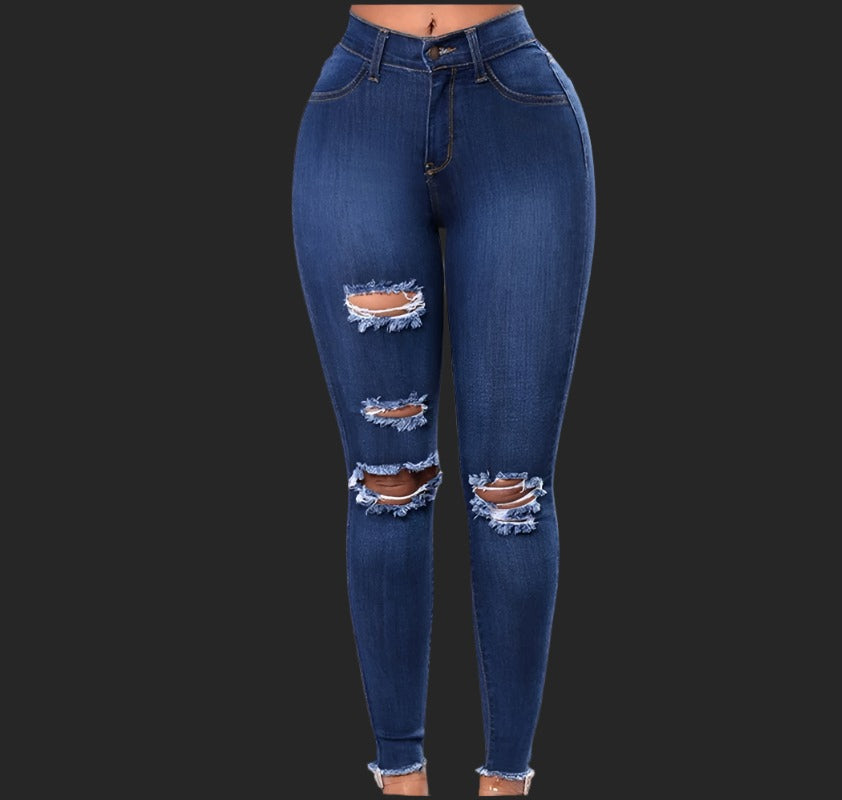 High Waist Skinny Stretch Ripped Denim