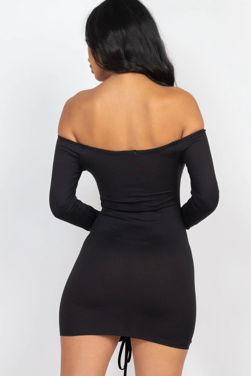 Off Shoulder Drawstring Dress