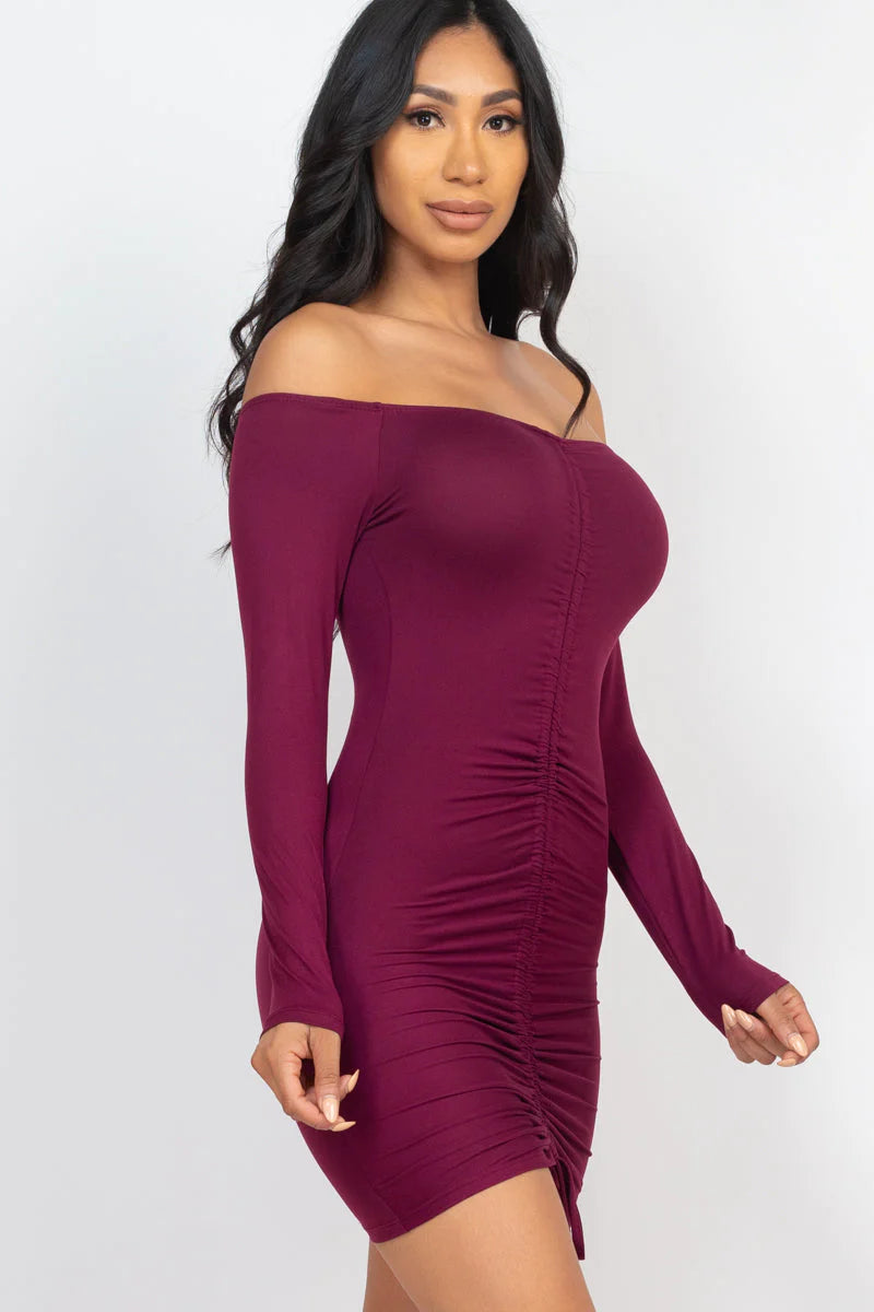 Off Shoulder Drawstring Dress