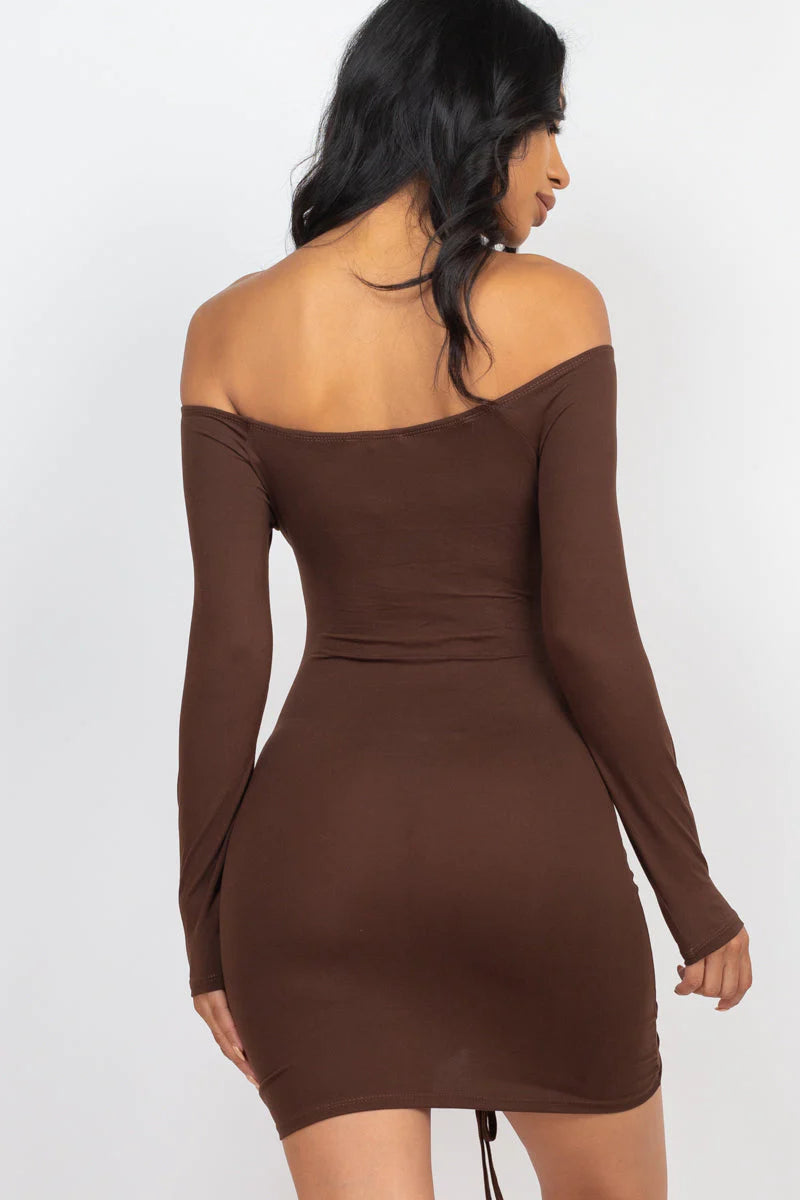 Off Shoulder Drawstring Dress