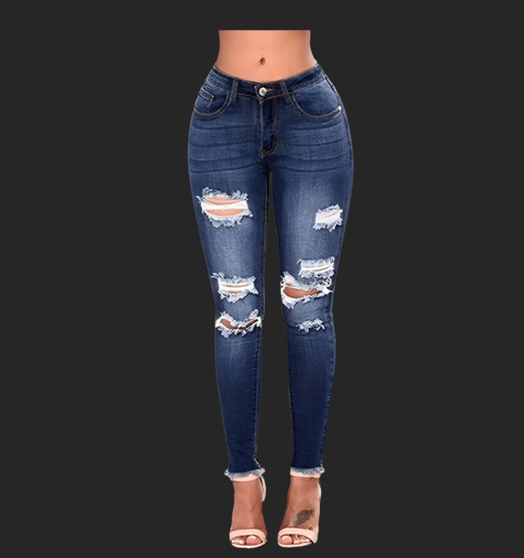 High Waist Skinny Stretch Ripped Denim